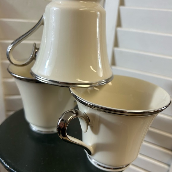 Footed Cup Solitaire by LENOX Platinum Teacup Coffee Set of 3 Vintage Elegant - Picture 7 of 14